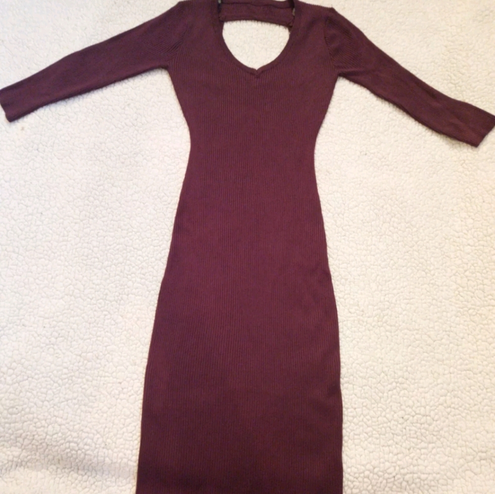 No Boundaries Women's SOLID Maroon Sweater Dress